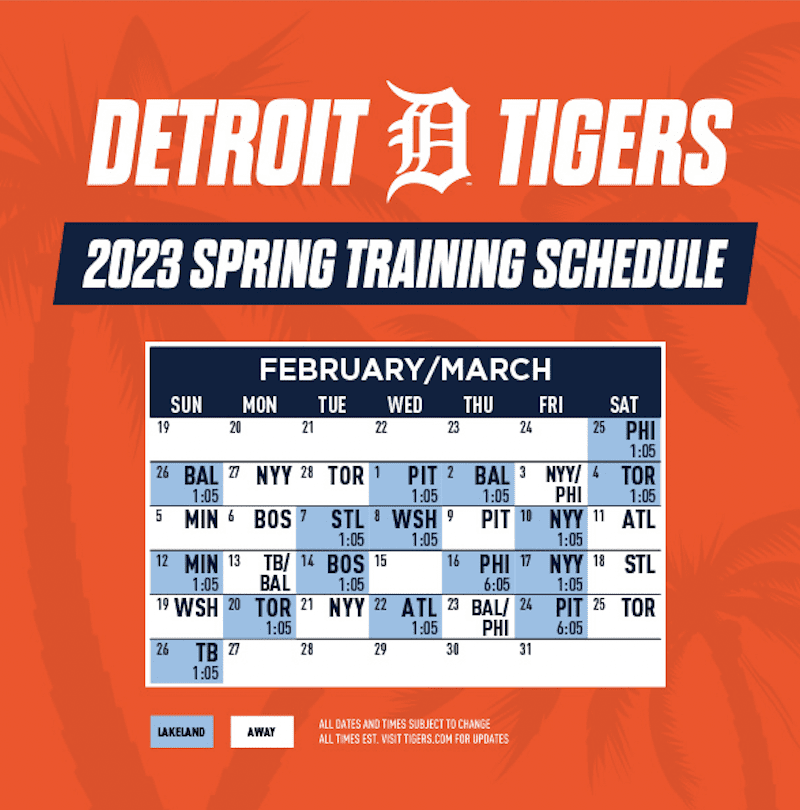 Tigers Announce 2023 Spring Training Schedule - Ilitch Companies