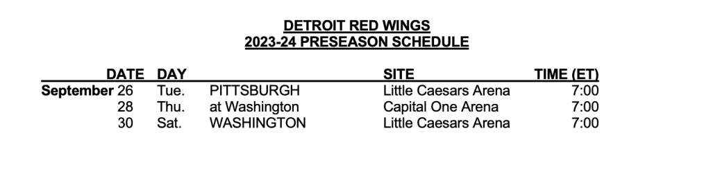 Detroit Red Wings Announce 2023-24 Preseason Schedule - Ilitch Companies  News Hub